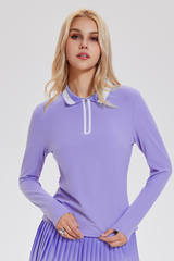 Women's Color-Block Polo Long-Sleeve Top