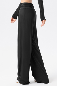 Women's Wrap Waist Flowy Loose-Fitting Wide-Leg Pants
