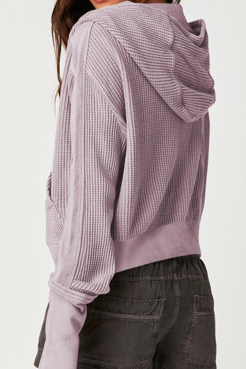 Zipper-fastened short-sleeved knitted sweater