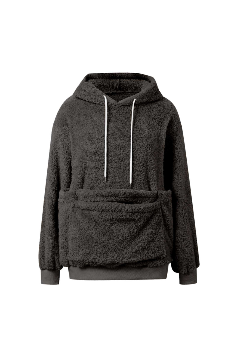 Women's Plush Long-Sleeve Drawstring Hoodie with Pet Pouch