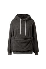 Women's Plush Long-Sleeve Drawstring Hoodie with Pet Pouch