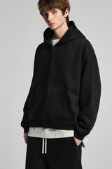 Terry cloth-lined, fuzzy-zipper sweatshirt