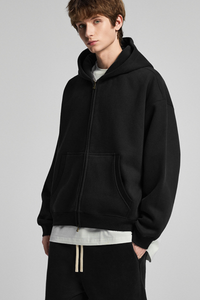Terry cloth-lined, fuzzy-zipper sweatshirt