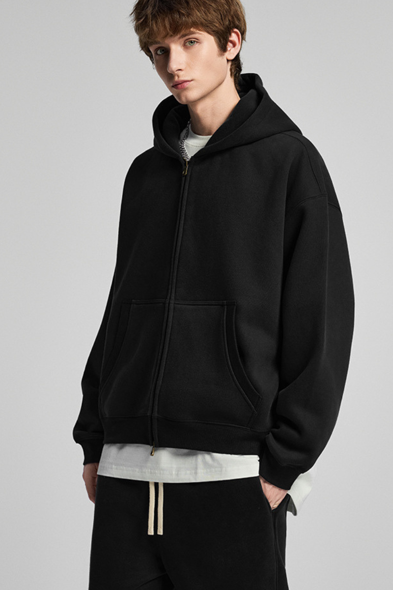 Terry cloth-lined, fuzzy-zipper sweatshirt