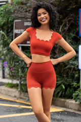 Women's Scalloped Cropped Top And High Rise Short 2Piece Set