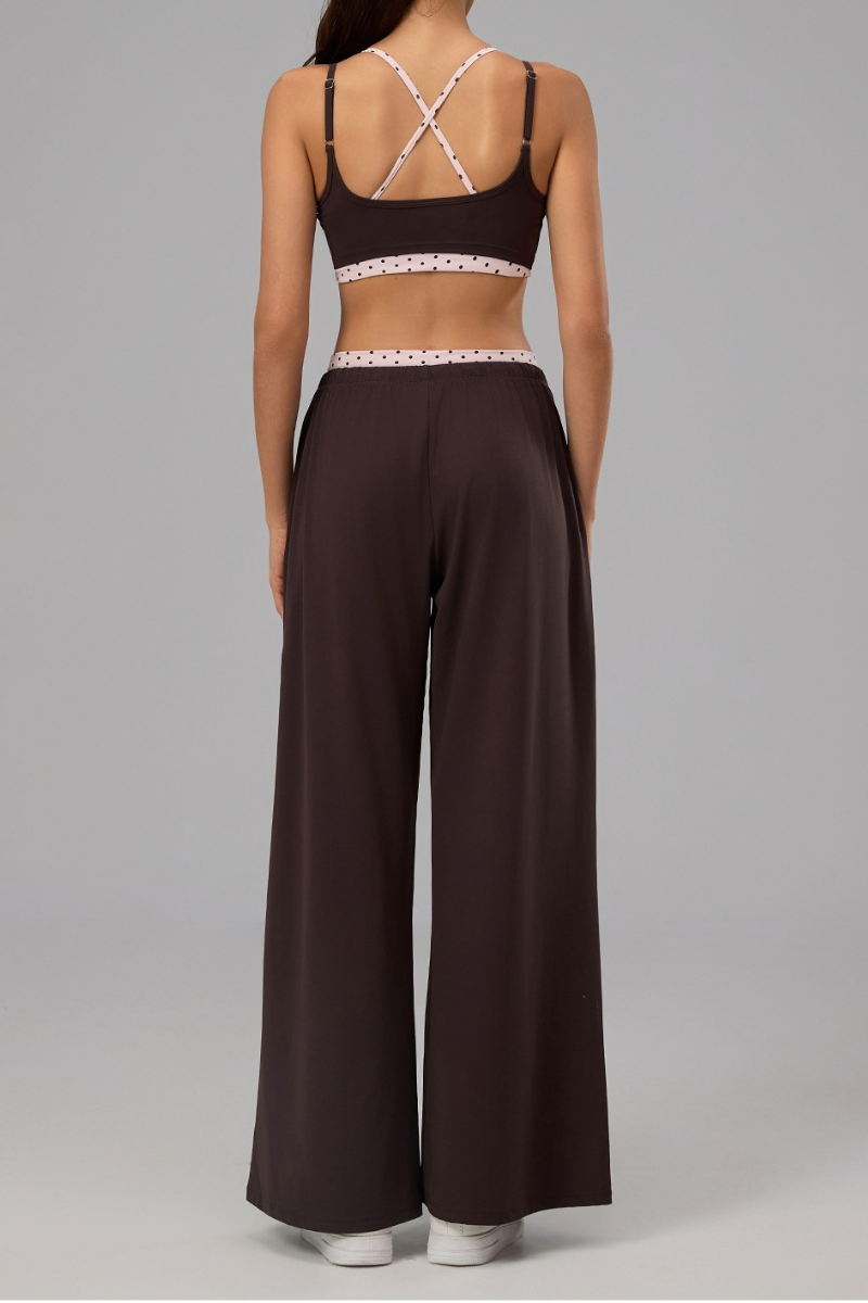 Women's Polka Dot Contrast Bra and Wide Leg Pants Yoga Set