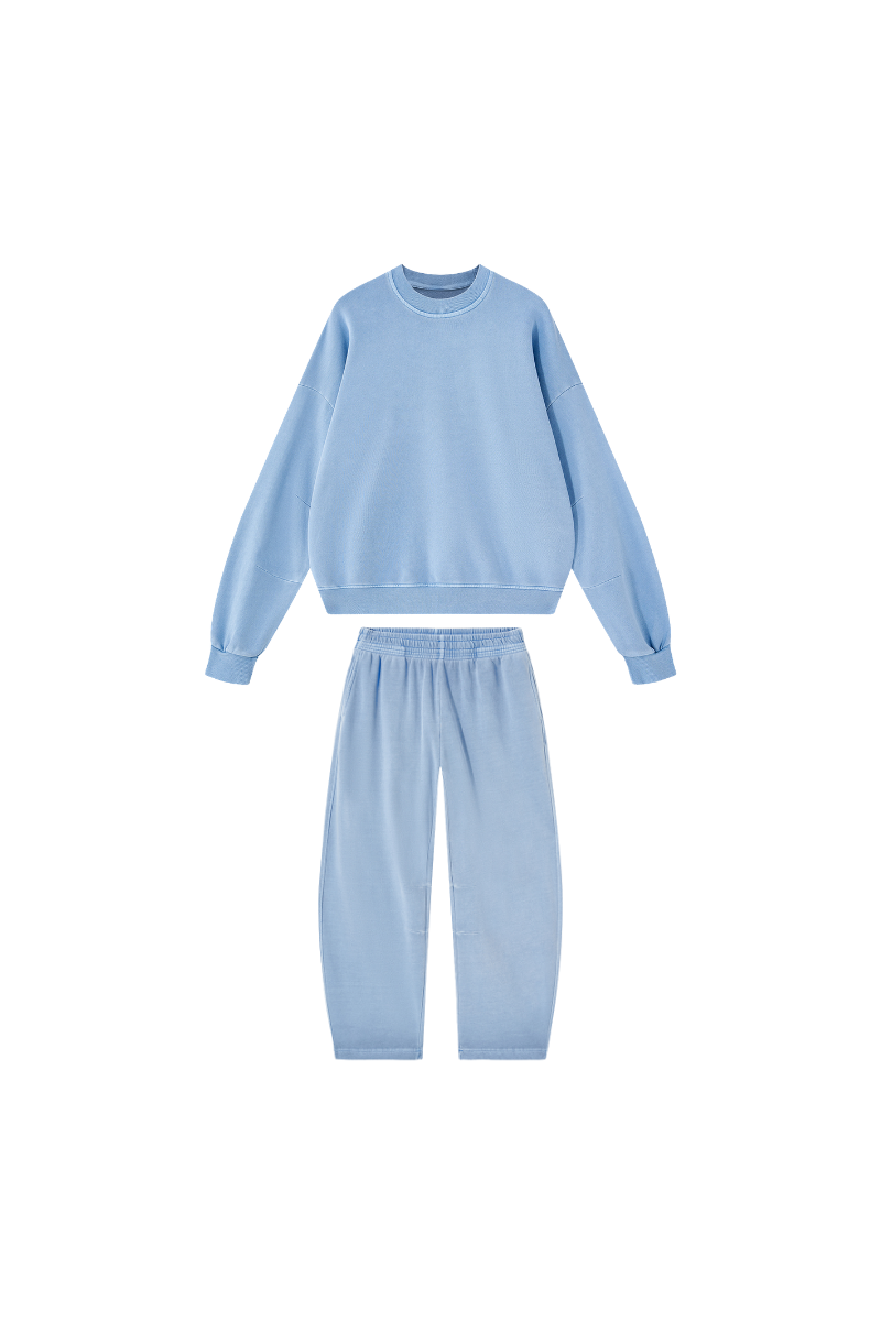 Unisex Fall 100% Cotton Set:Solid Pullover And Sweatpants
