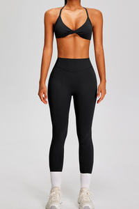 Women's Sport Set:Twist Front Triangle Cup Bra & Leggings