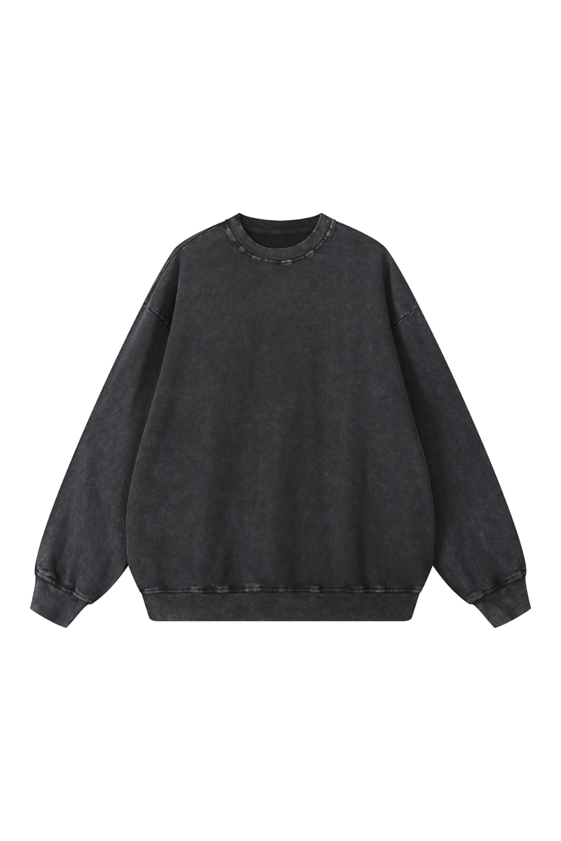 Unisex Fall 100% Cotton Snow Washed Crewneck Sweatshirt