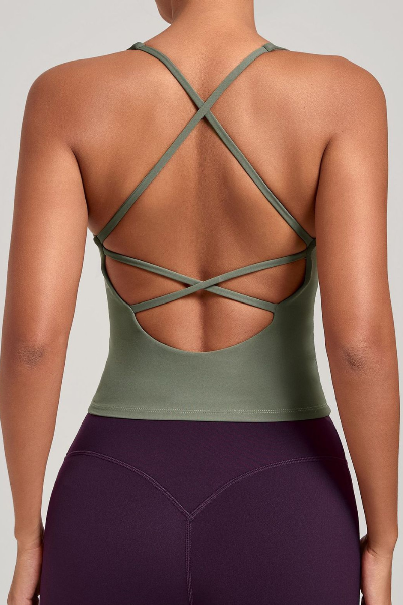 Women's Athletic V-neck Cross Back Tank Top