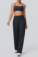 Women's Solid Color Criss-Cross Back Sports Set.