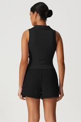 Women's Polo Collar Sleeveless Tank Top And Shorts Sport Set