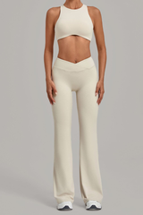 Women Cutout Back Cropped Tank Top & V waist Flare Pants Set