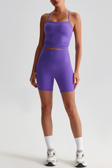 Women's Y-Back Cropped Tank Top &Hip Lift Yoga Short 2Pc Set
