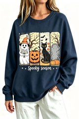 Women's Fall Halloween Spooky Print Thin Relaxed Sweatshirt