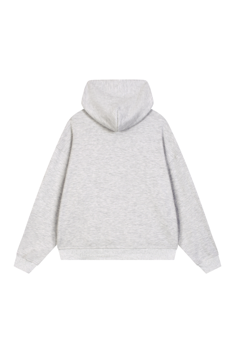 Unisex Fall Boxy Fit Waffle Texture Pullover Relaxed Hoodie