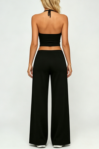 Women Halter Wide Leg Pants Yoga Two Piece Set
