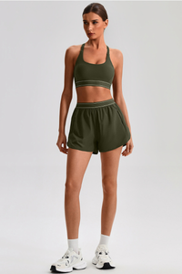 Women's Y-Back Sports Bra & Double-Layer Shorts 2-Piece Set