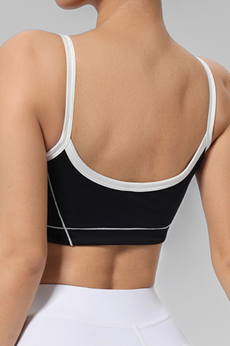 Women's high stretch U-neck sports bra.
