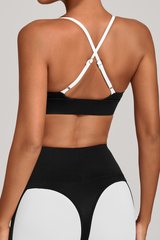 Women's Athletic V-Neck Triangle Cup Color Block Bra