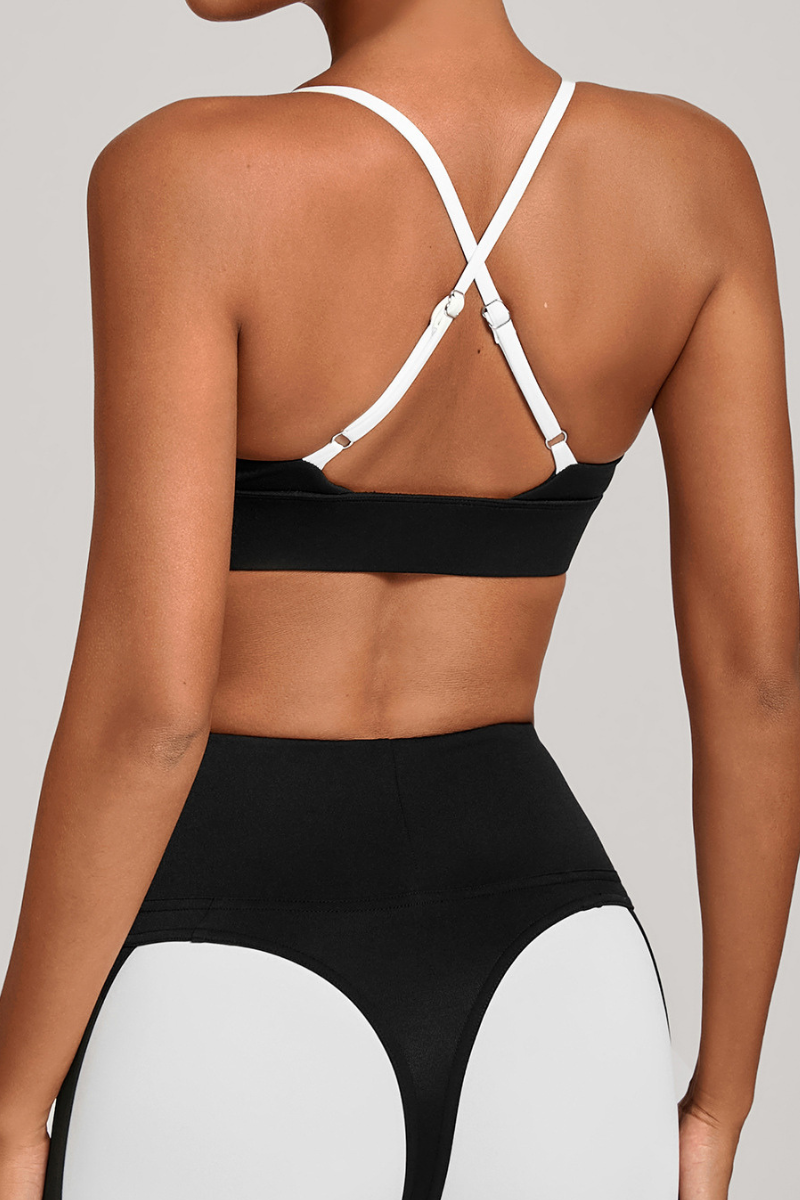 Women's Athletic V-Neck Triangle Cup Color Block Bra