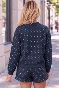 Unisex Fall Fleece Polka Dot Mock Neck And Shorts Outfit Set