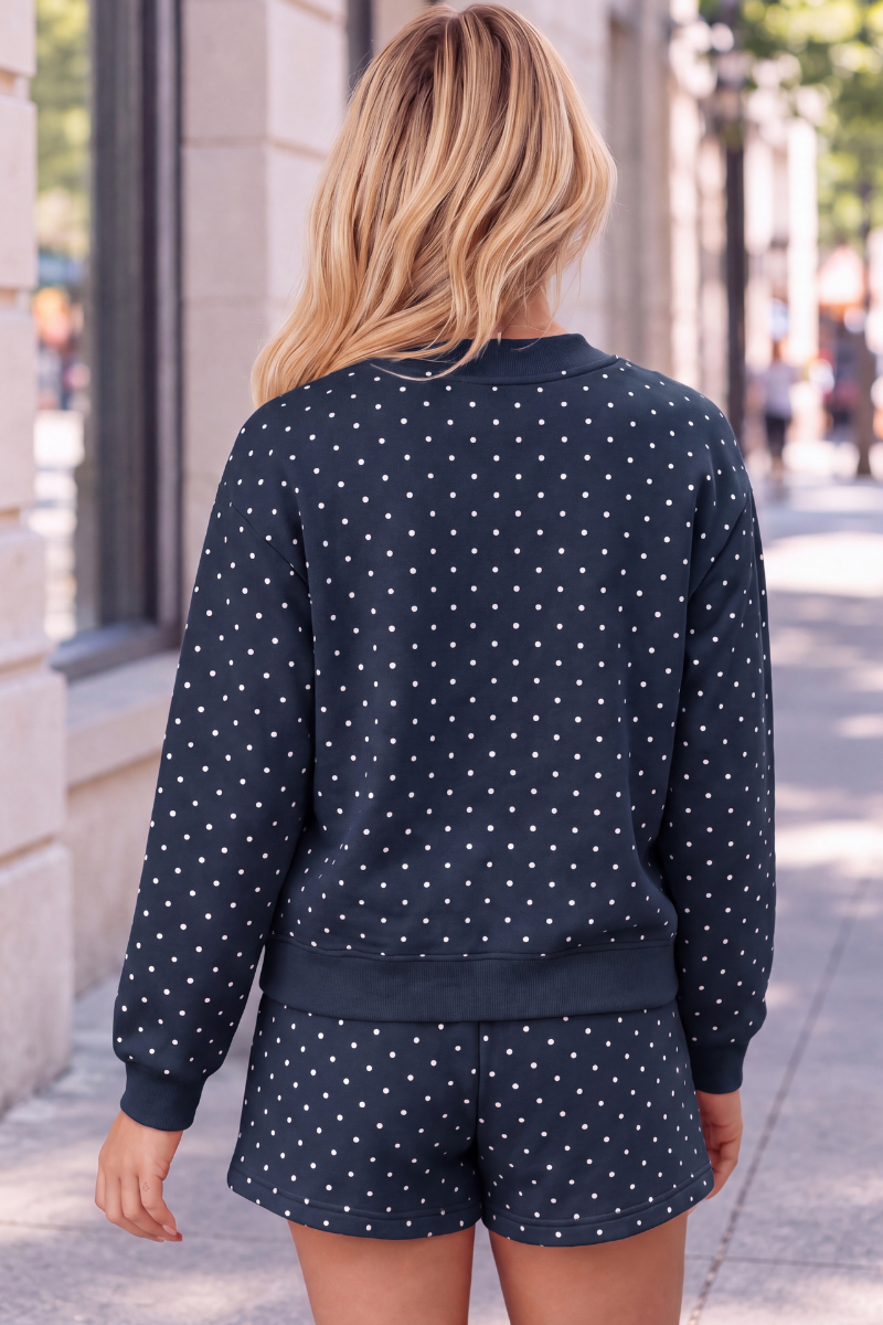 Unisex Fall Fleece Polka Dot Mock Neck And Shorts Outfit Set