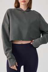 Women's Fall/Winter Drawstring Cropped Finger Cuffs Hoodie