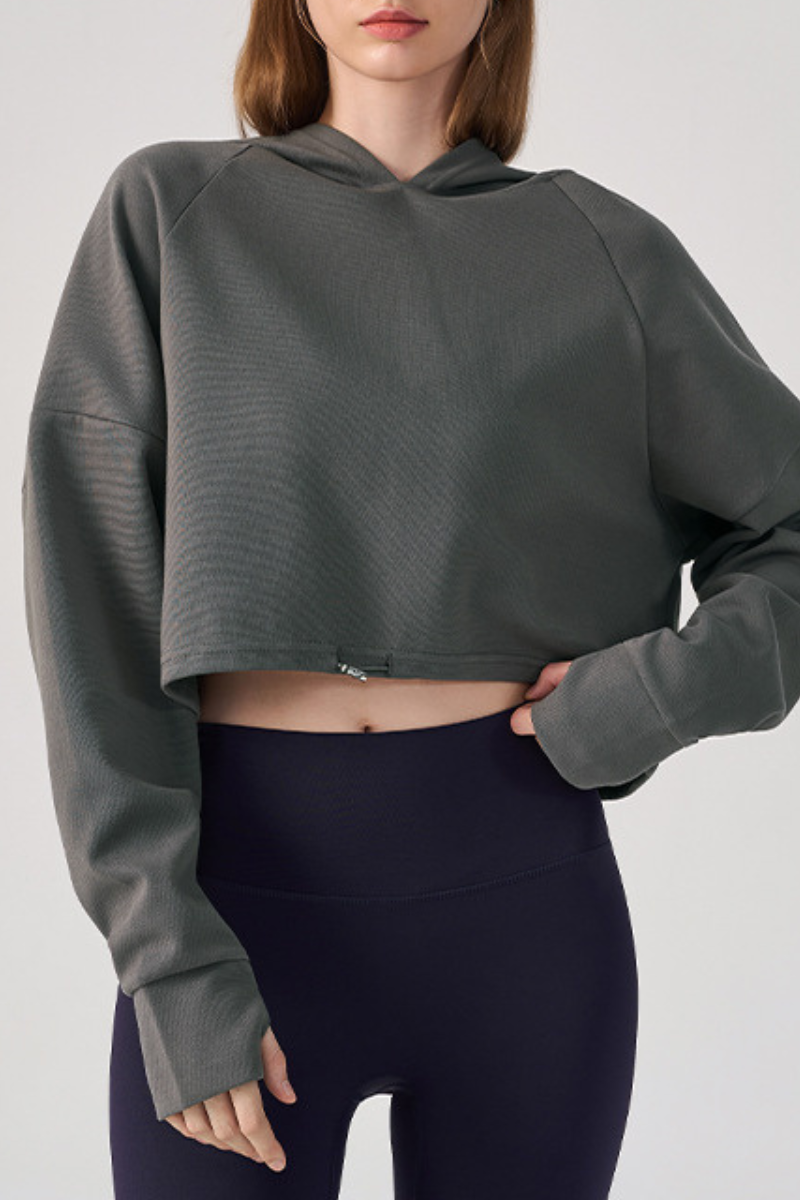 Women's Fall/Winter Drawstring Cropped Finger Cuffs Hoodie