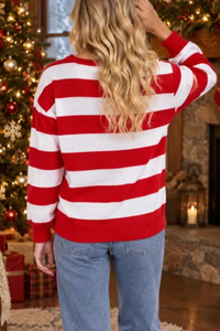 Women's Fall Christmas Embroidery Stripe Sweatshirt