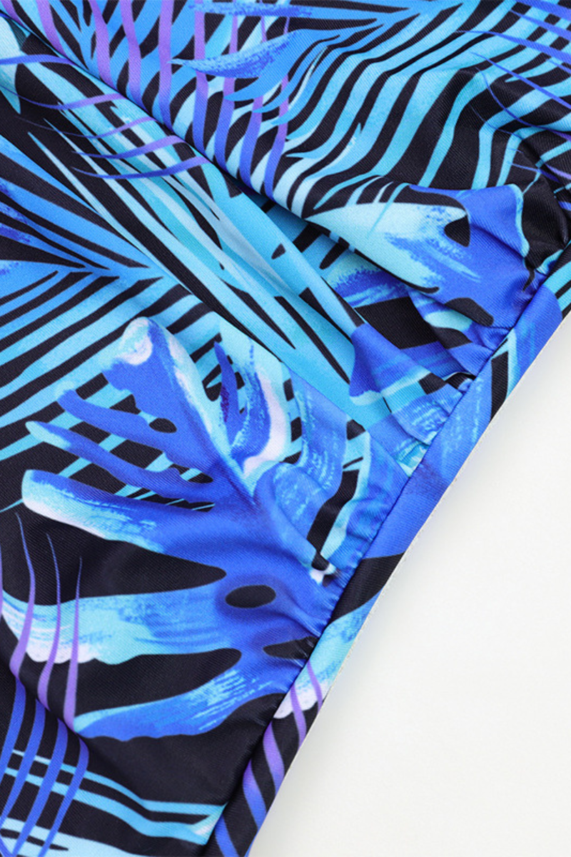 Women's One Piece Suit - Wide Strap U-Neck Leaf Print Plus