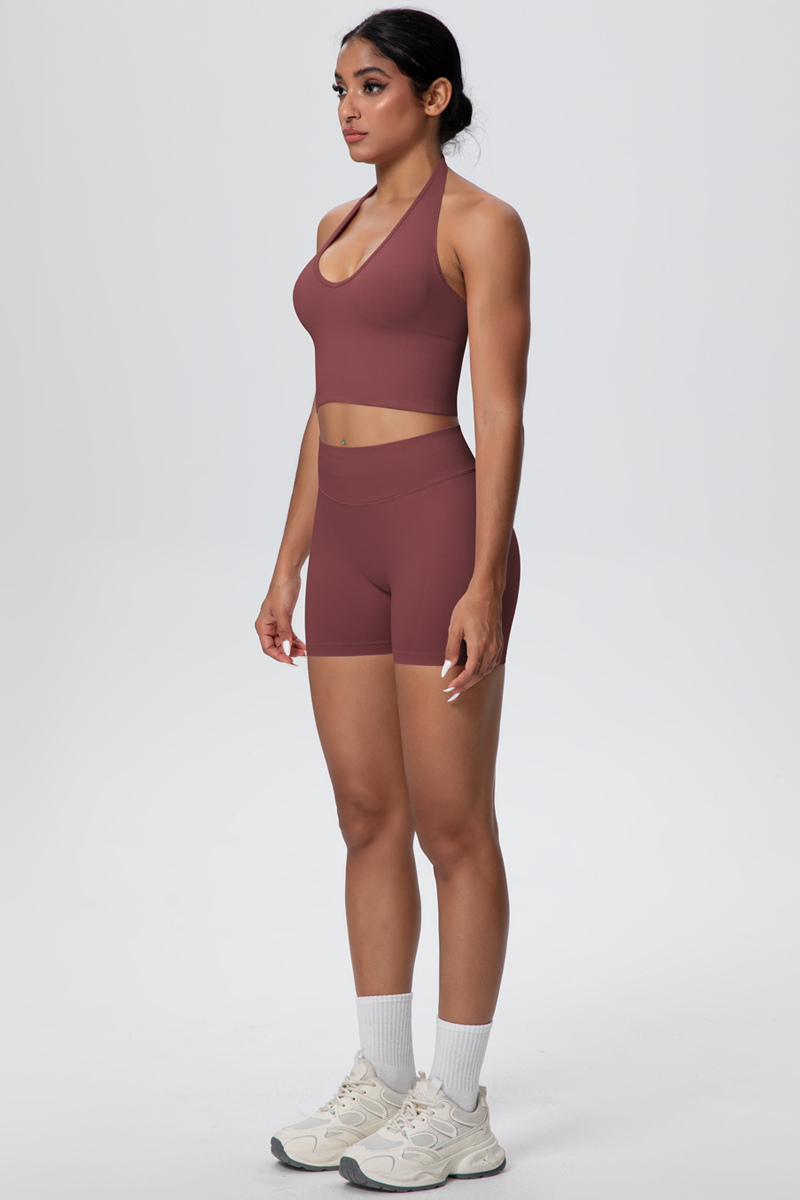 Women's Seamless Halter Tank Sport Shorts Two-Piece Set