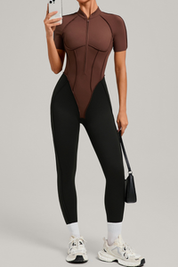 Women's Athletic Stand Collar Color Block Yoga Jumpsuit