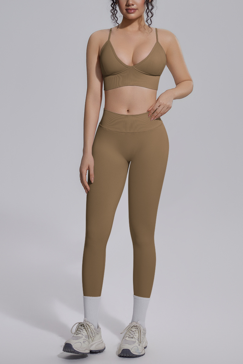 Women's Seamless Triangle Cup Bra&No Front Seam Legings Set