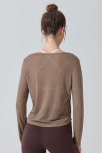 Women's Lightweight Sheer Drawstring Cropped Yoga T-shirts