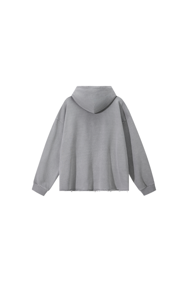 Men's Fall Winter 100% Cotton Washed Frayed Hem Hoodie