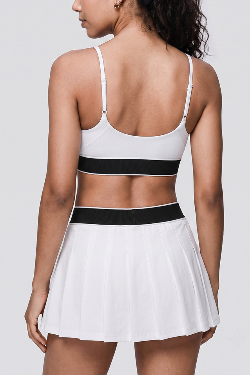 Women's Tennis Sets:Contrast Bra And Pleated Tennis Skirt