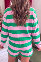 Women's Fall Christmas Striped Sweatshirt & Short Outfit Set