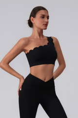 Women's Scalloped Asymmetric One-Shoulder Cropped Sports Bra