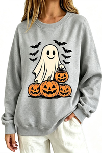 Women's Fall Halloween Spooky Ghost Pumpkin Sweatshirt