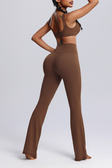 Women's Twisted Sports Bra & Cross-Waist Flare Pants Set