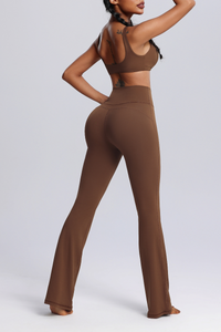 Women's Twisted Sports Bra & Cross-Waist Flare Pants Set