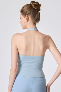 Women's Halter V-Neck Twist Front Padded Pilates Tank Top