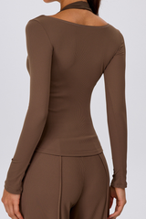 Women's Winter V Neck Ribbed Slim Fit Long Sleeve Top