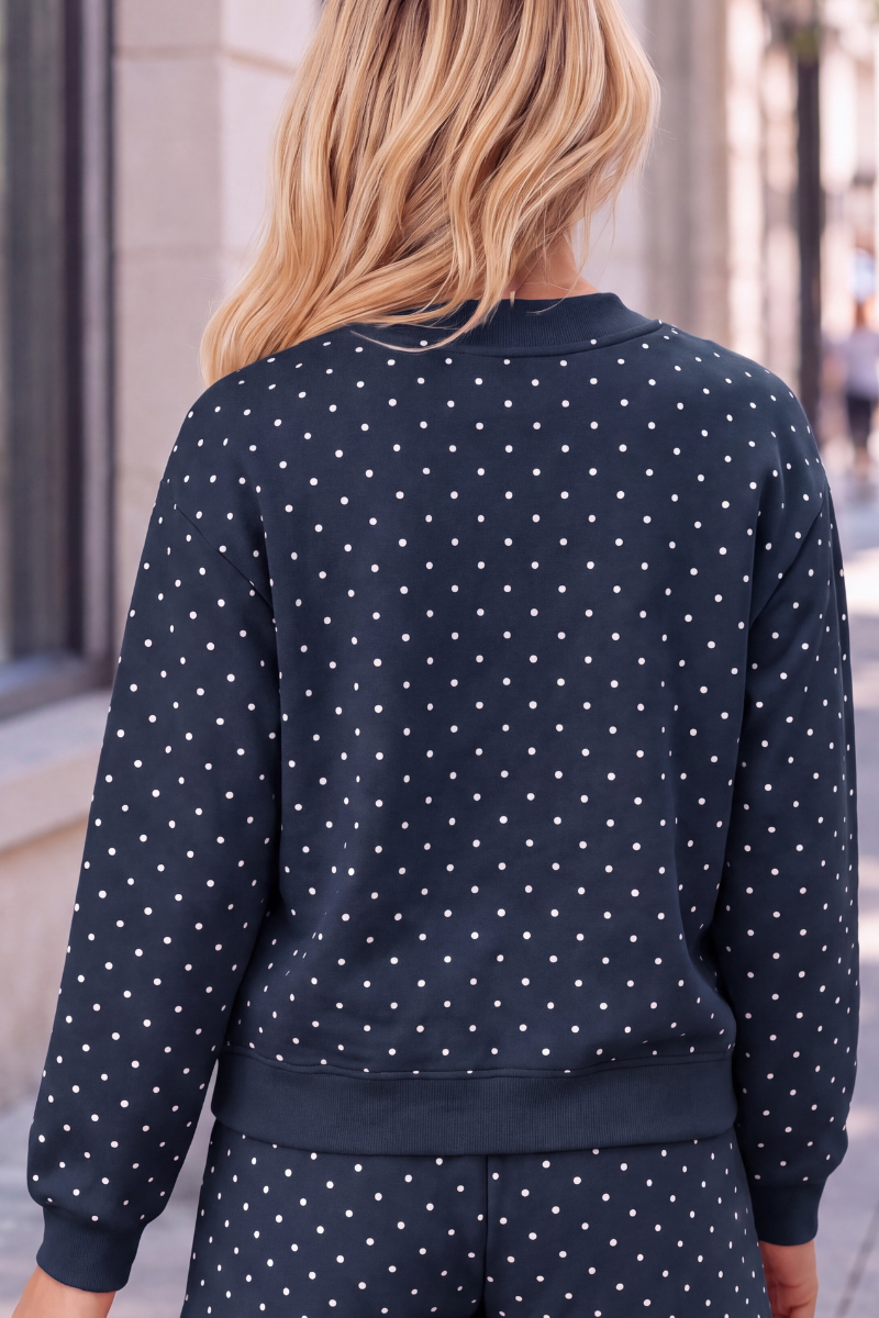 Unisex Fall Cozy Fleece Polka Dot Mockneck Sweatshirt