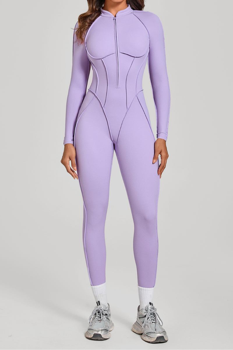 Women's Half-Zip Open Back Jumpsuit with Contoured Seams