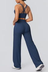 Women's Set:U-neck Sexy Crisscrossed  Bra And Wide Leg Pants