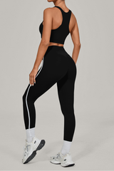 Women's Athletic Set:U-neck Bra And Side-Stripe Leggings