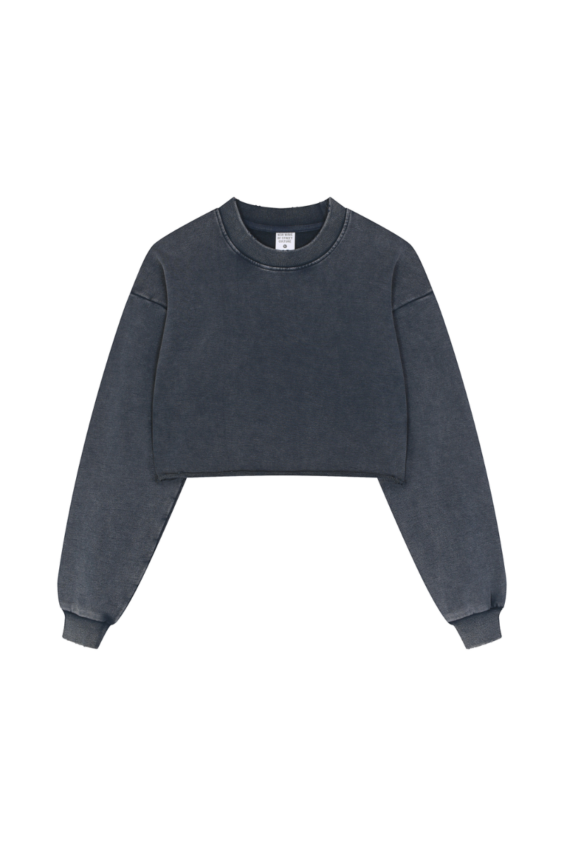 Women's Fall 100% Cotton Cropped Distressed Sweatshirt