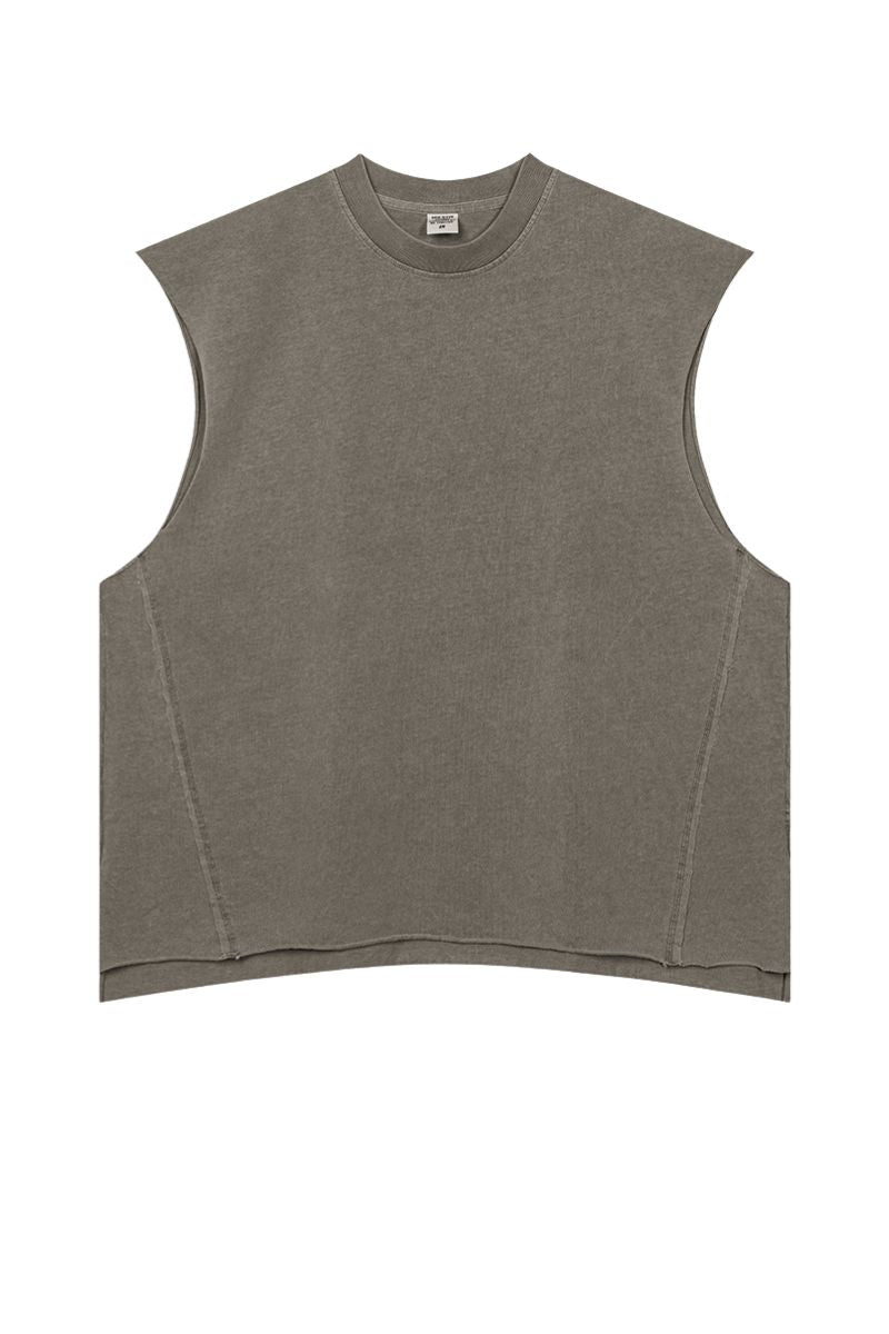 Vintage Washed Distressed Slit Sleeveless Tank Tops